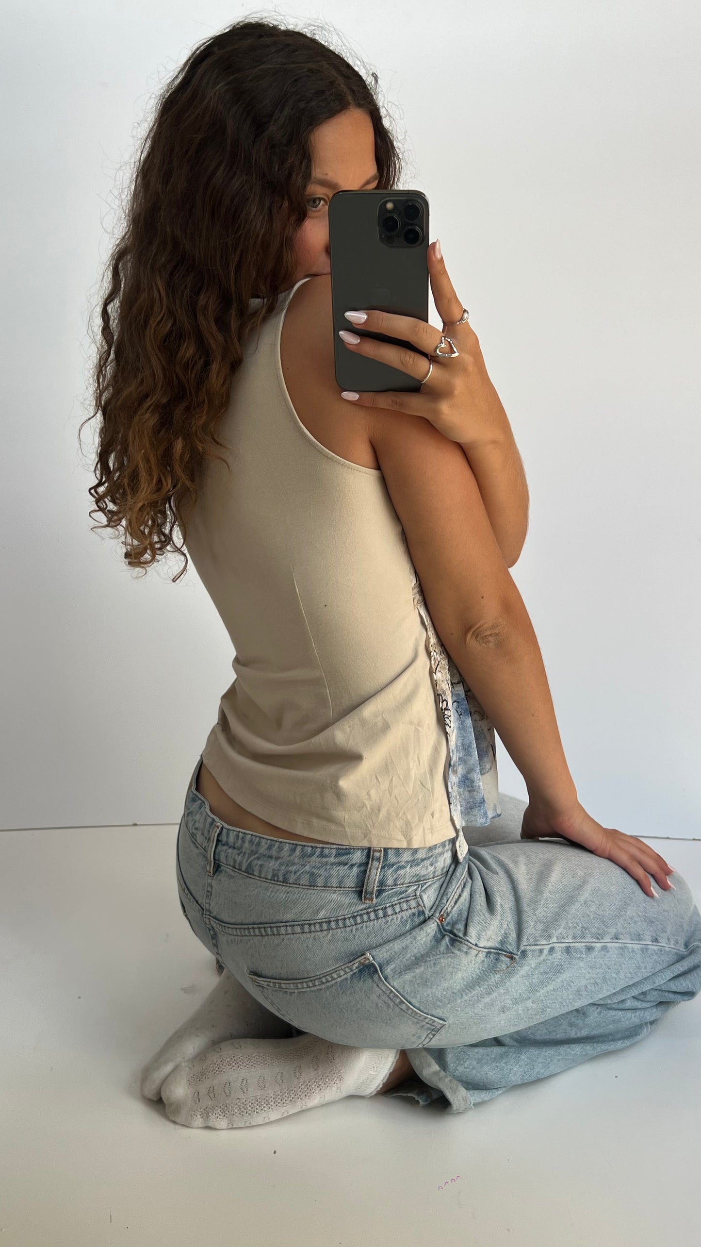 00s blue brown mesh top- size XL