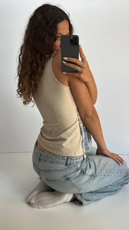 00s blue brown mesh top- size XL