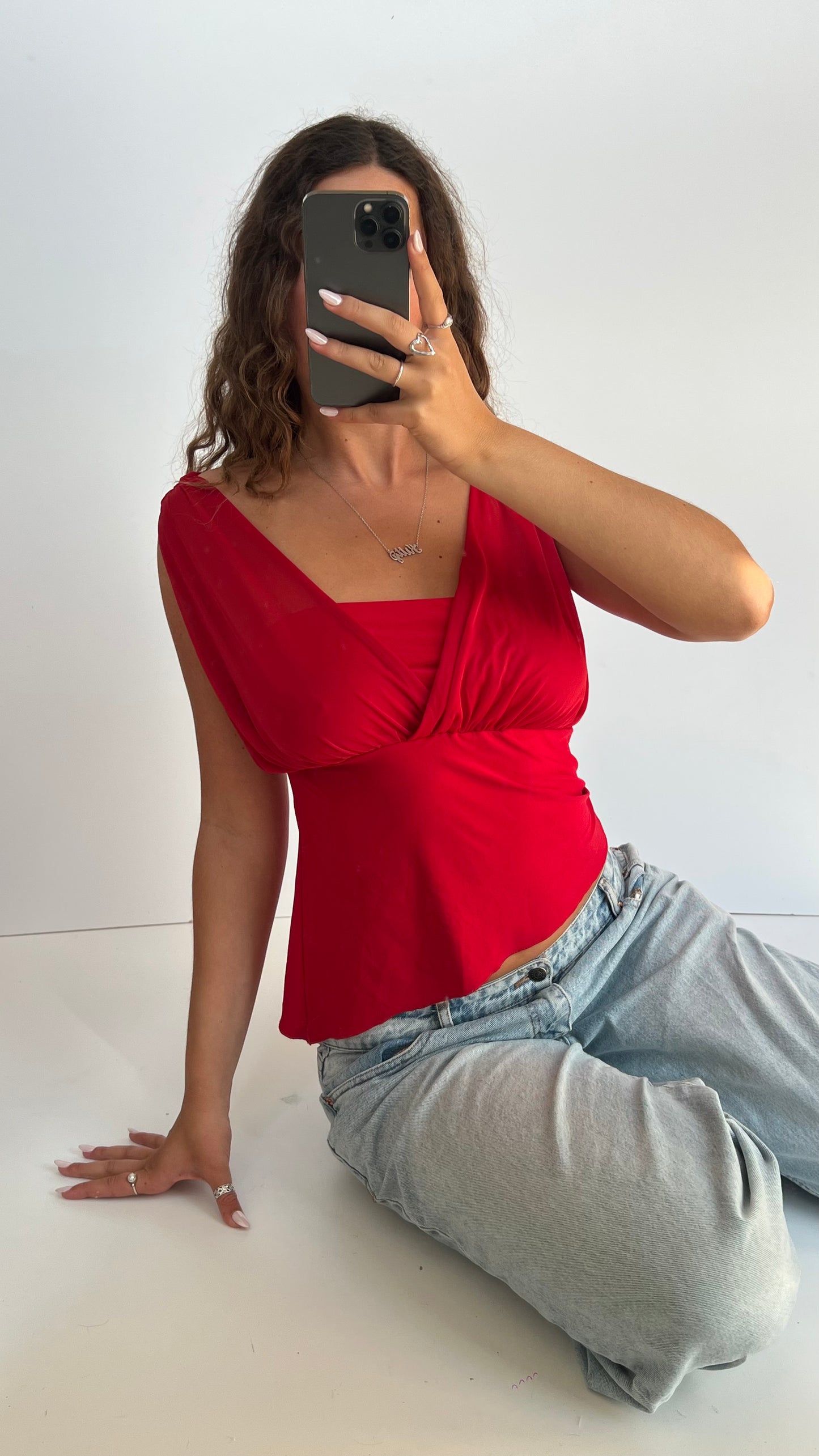 00s red asymmetric top- size M