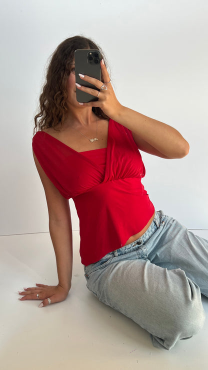 00s red asymmetric top- size M