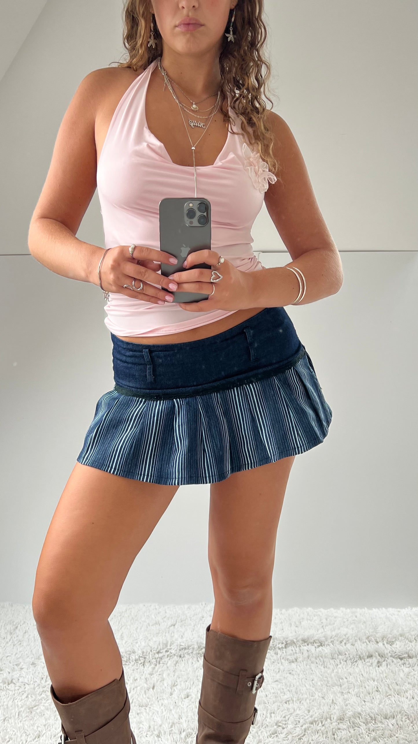 00s denim pinstripe mini skirt- size S