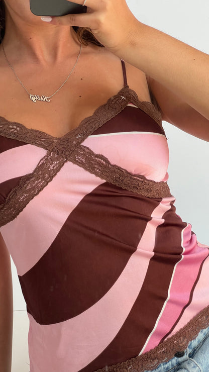 00s pink swirl cami- size S