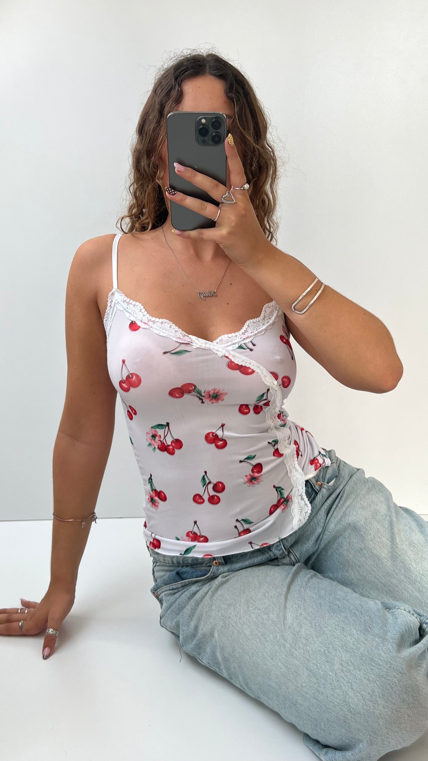00s white cherry cami- size S