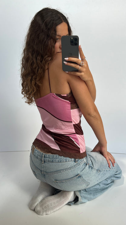 00s pink swirl cami- size S