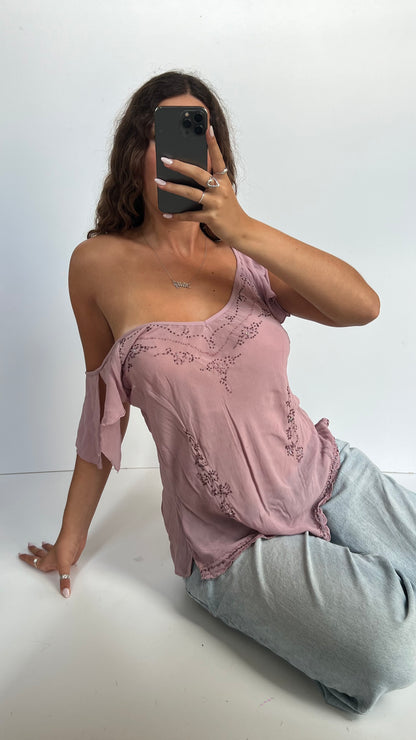 00s pink mesh sequin top- size L