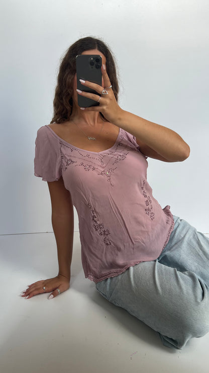 00s pink mesh sequin top- size L