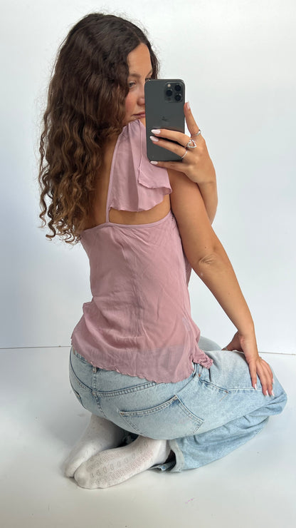 00s pink mesh sequin top- size L