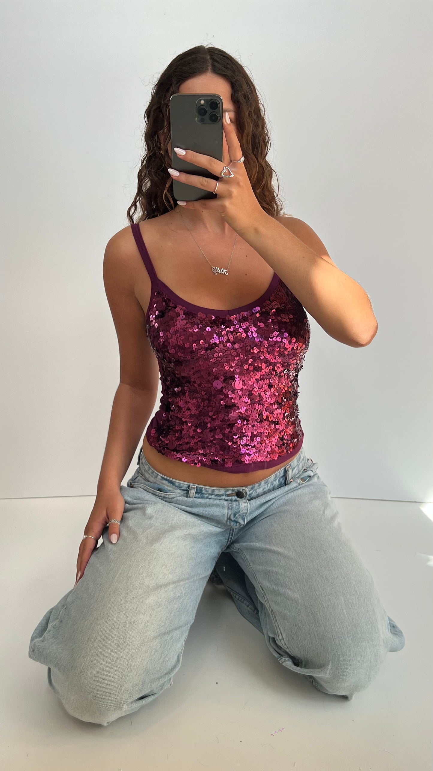 00s pink sequin cami- size S