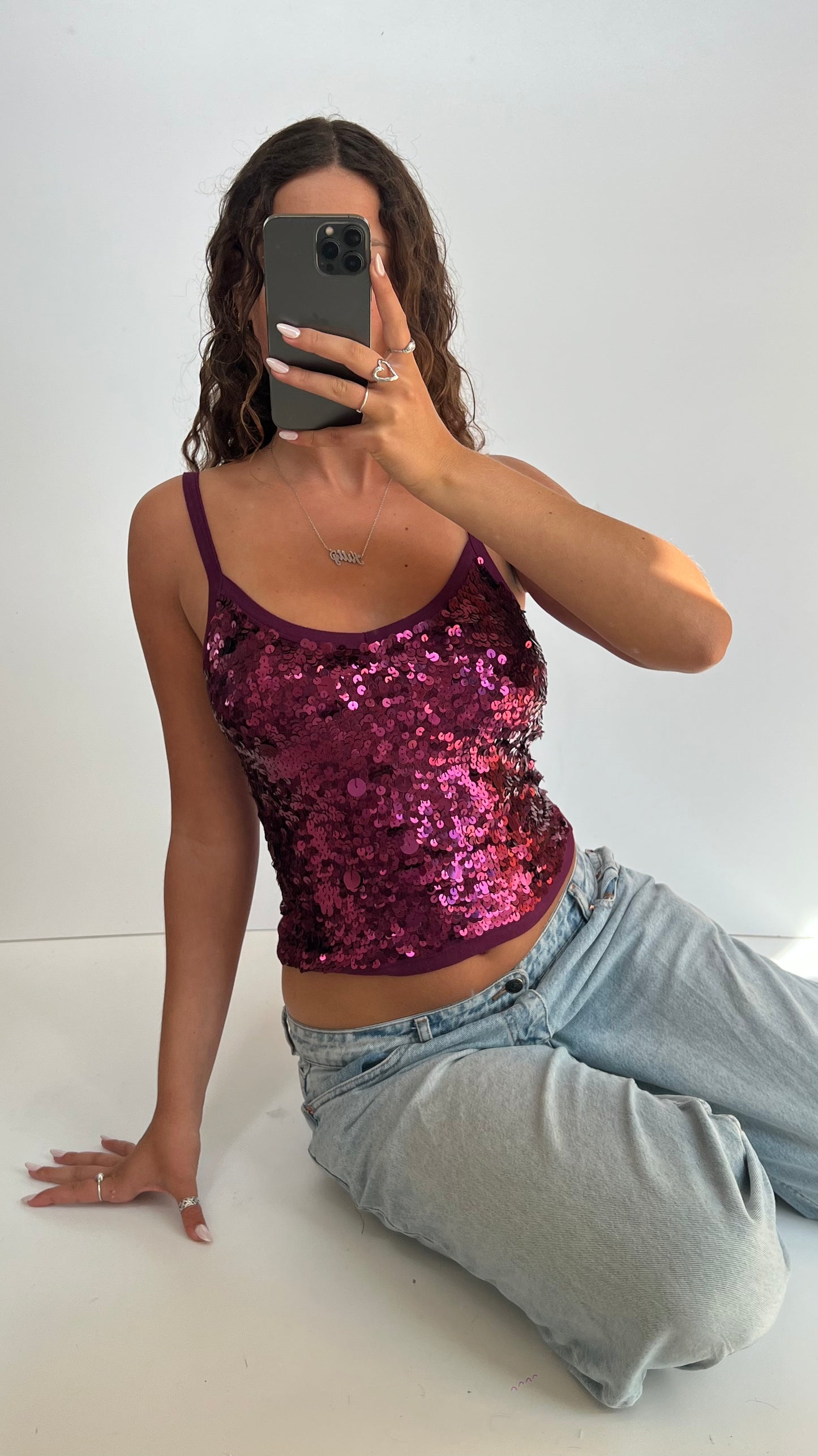 00s pink sequin cami- size S