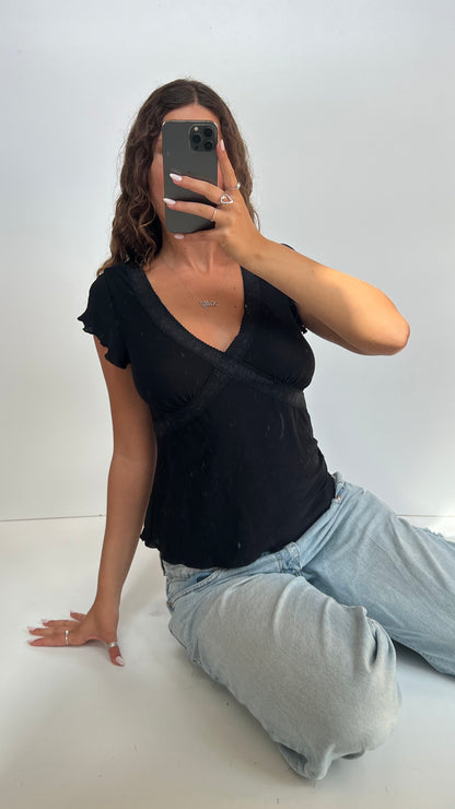 00s black lace babydoll top- size M