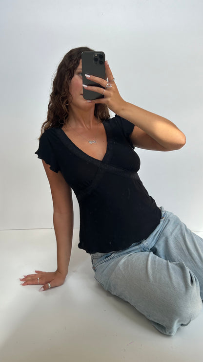 00s black lace babydoll top- size M