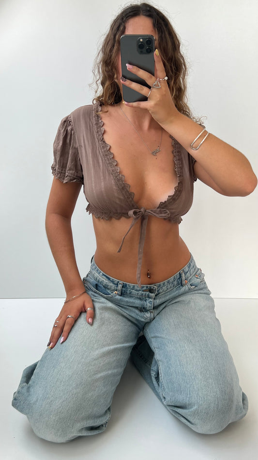00s brown milkmaid top- size M