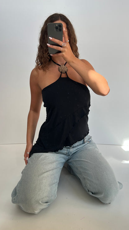 00s black asymmetric cami- size M