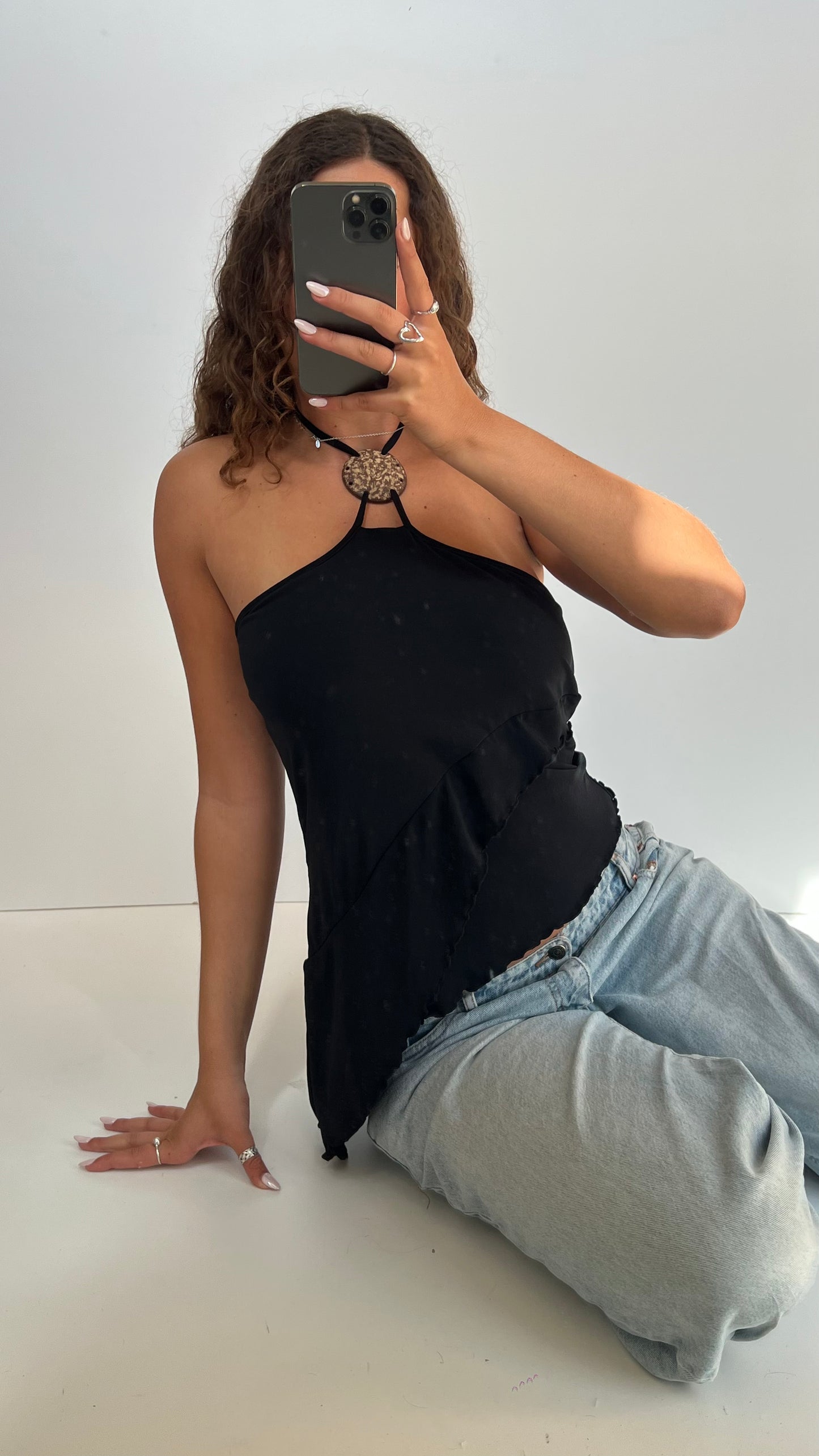 00s black asymmetric cami- size M
