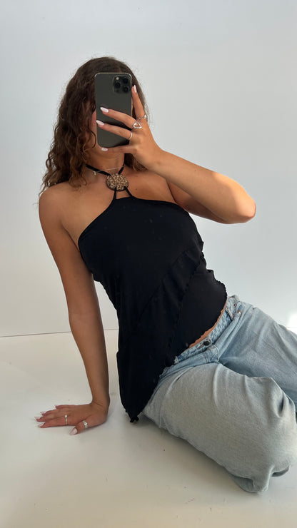 00s black asymmetric cami- size M