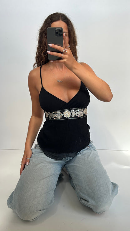 00s black mesh sequin cami- size S