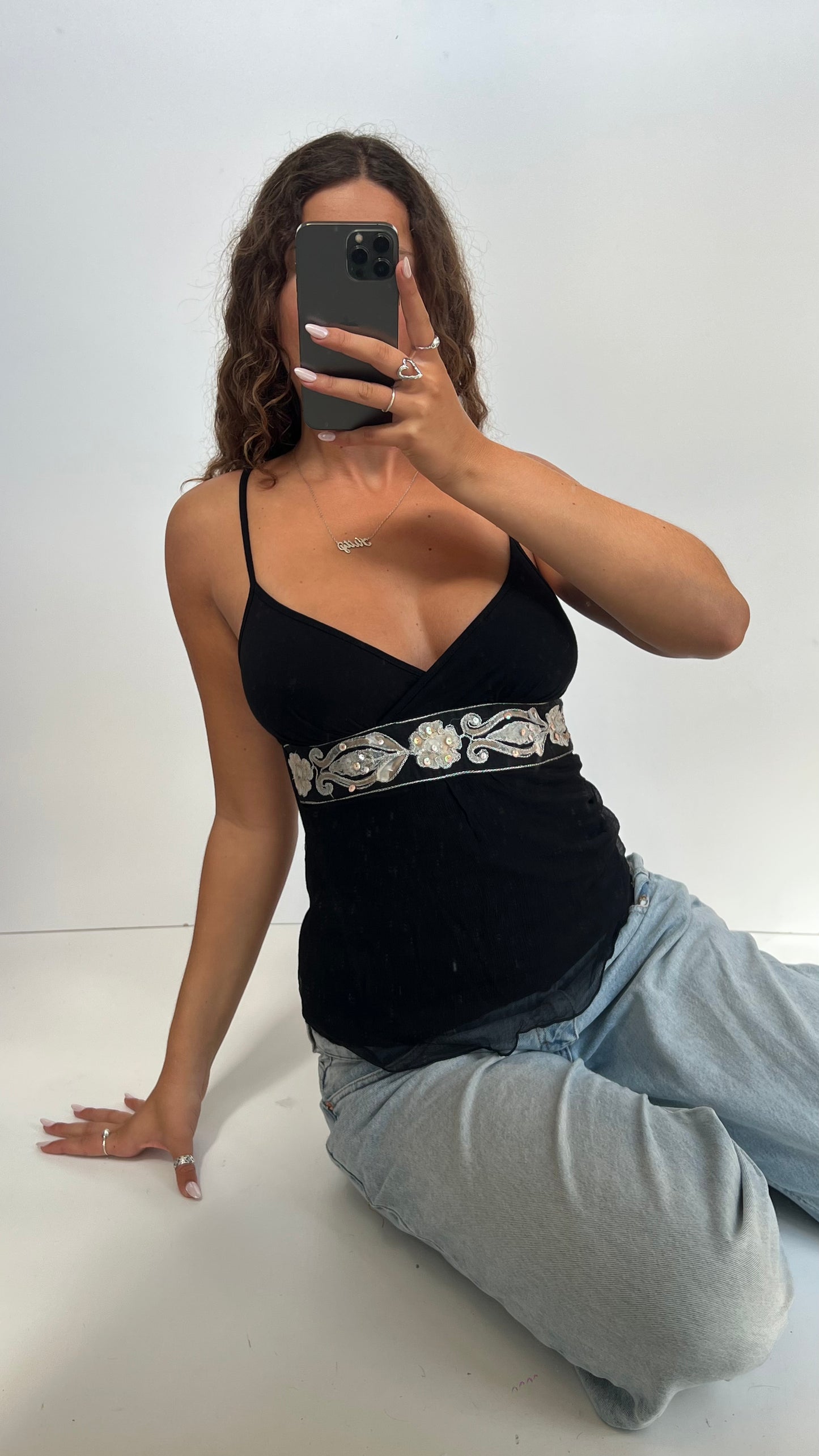 00s black mesh sequin cami- size S
