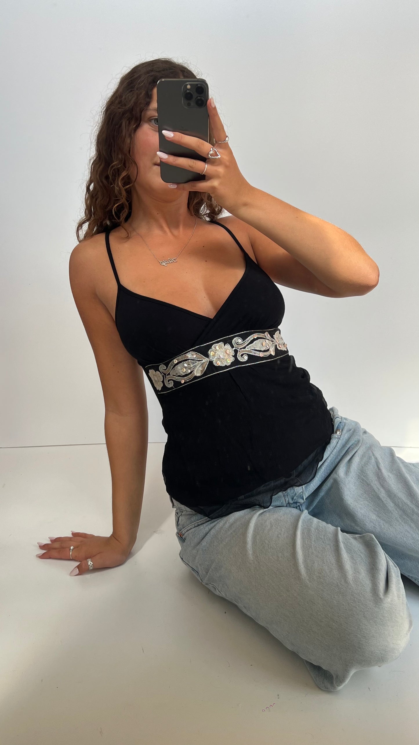 00s black mesh sequin cami- size S