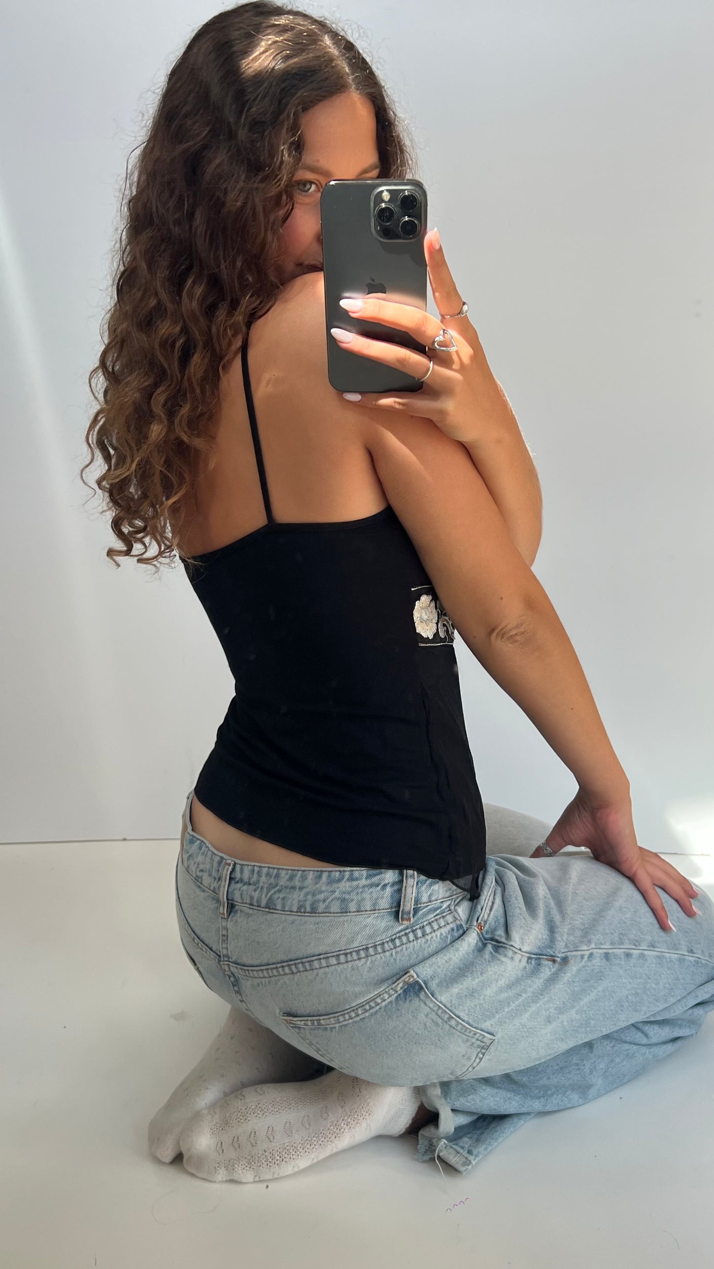 00s black mesh sequin cami- size S