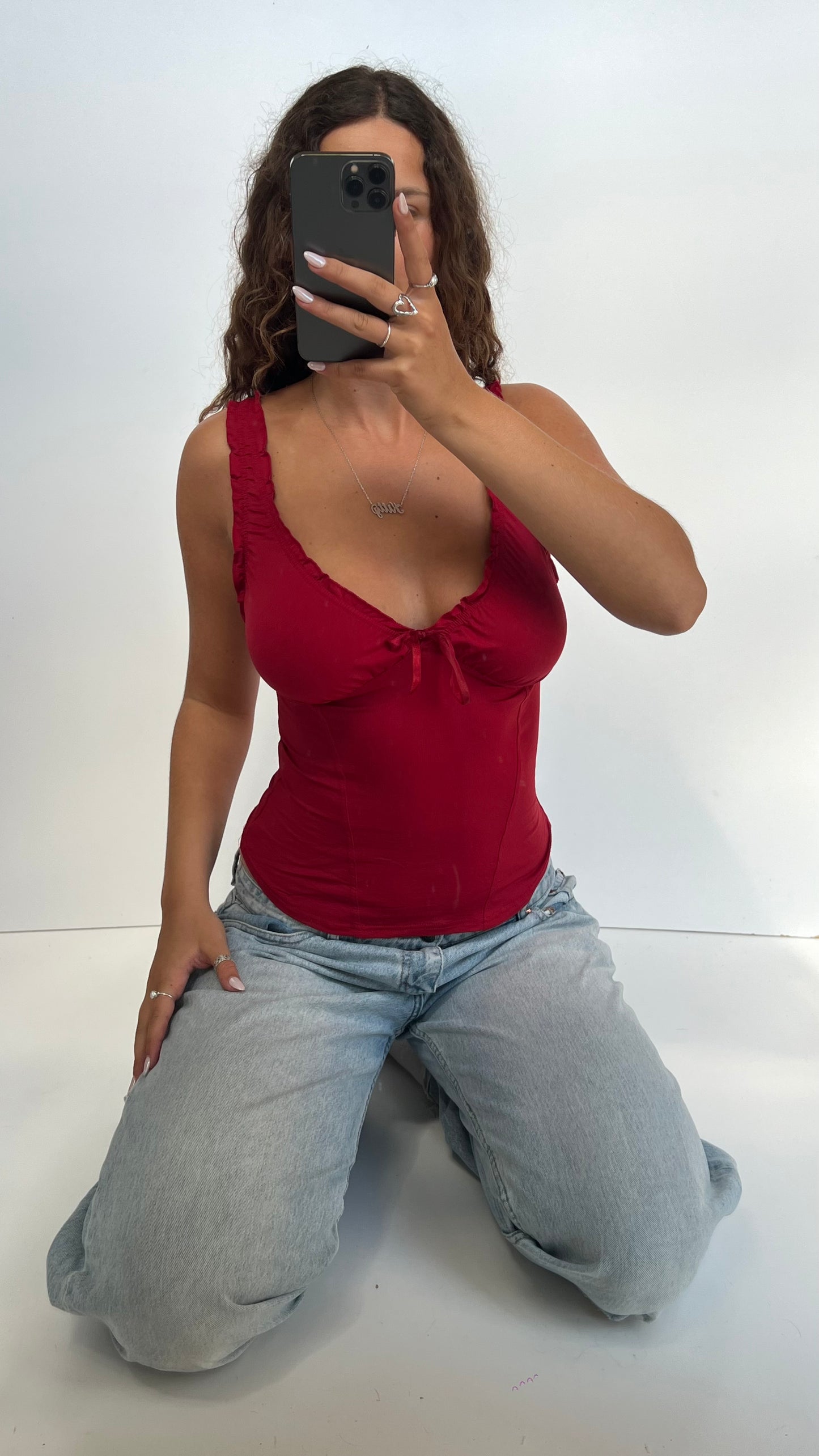 00s red ruched cami- size M