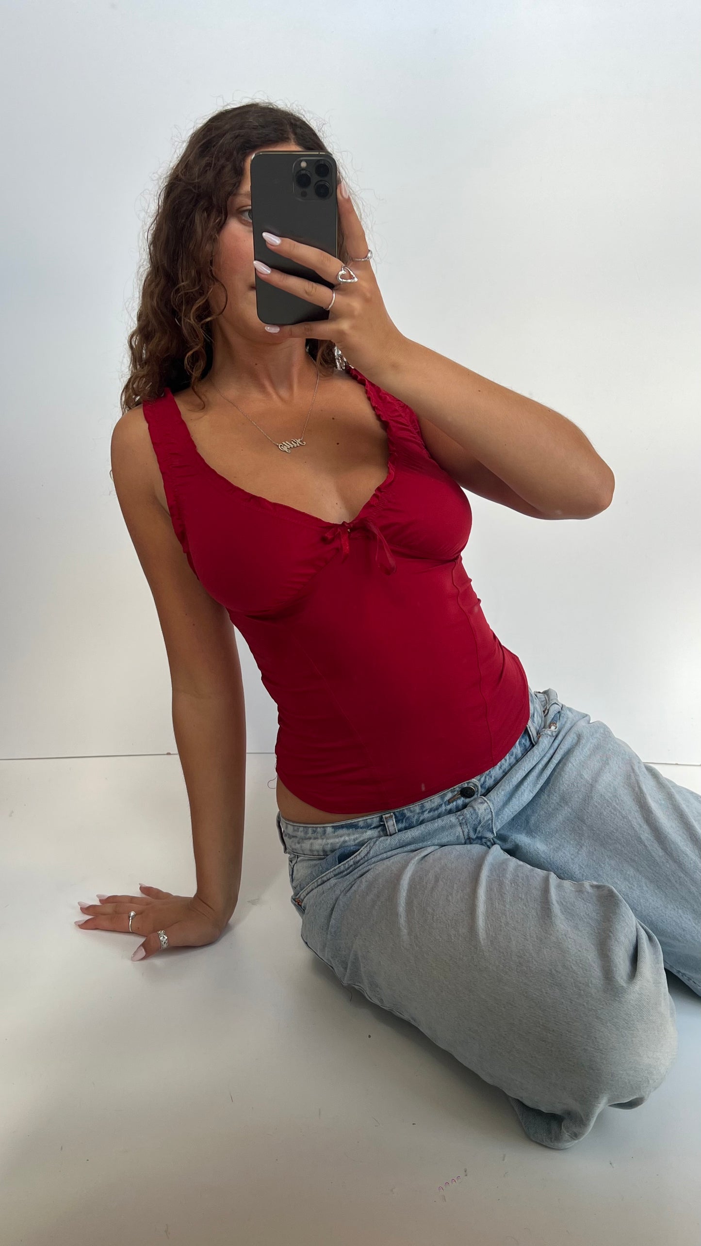 00s red ruched cami- size M