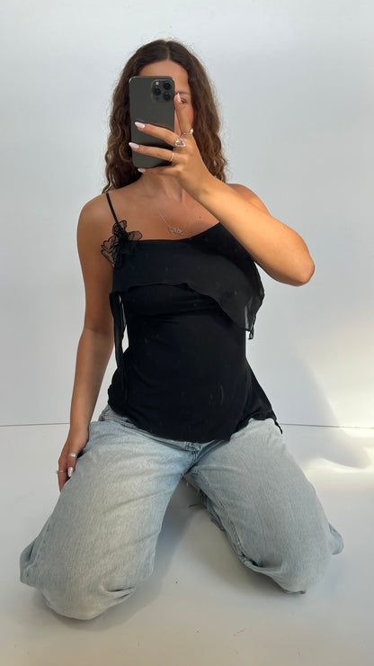 00s black asymmetric cami- size M