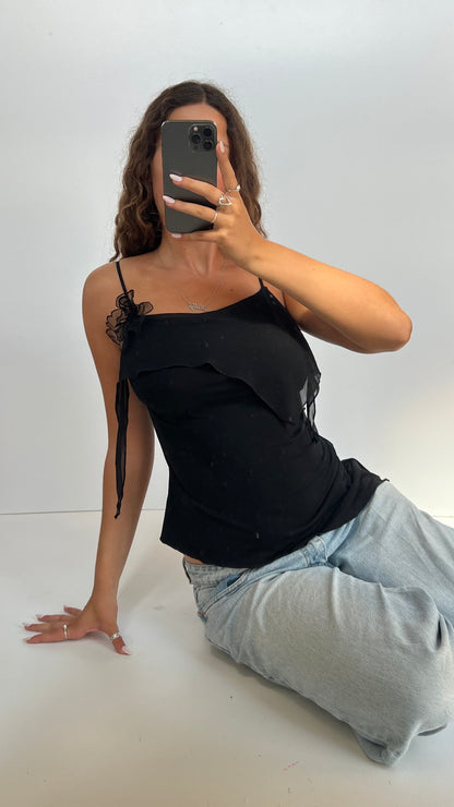 00s black asymmetric cami- size M