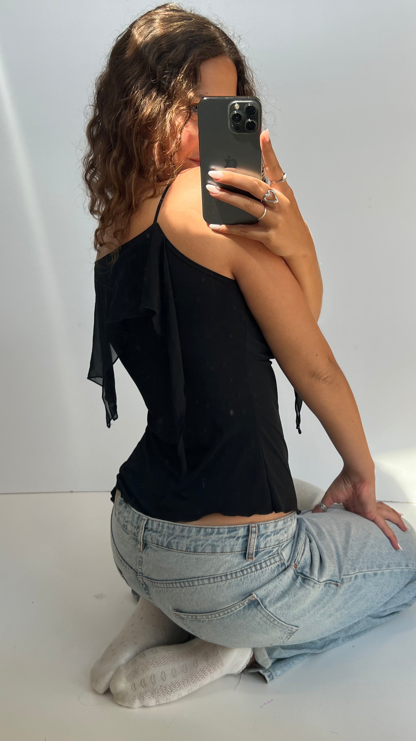 00s black asymmetric cami- size M