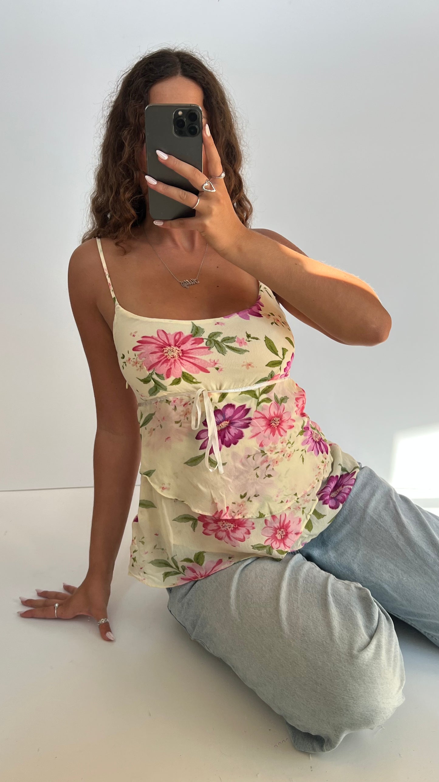 00s yellow pink floral cami- size S