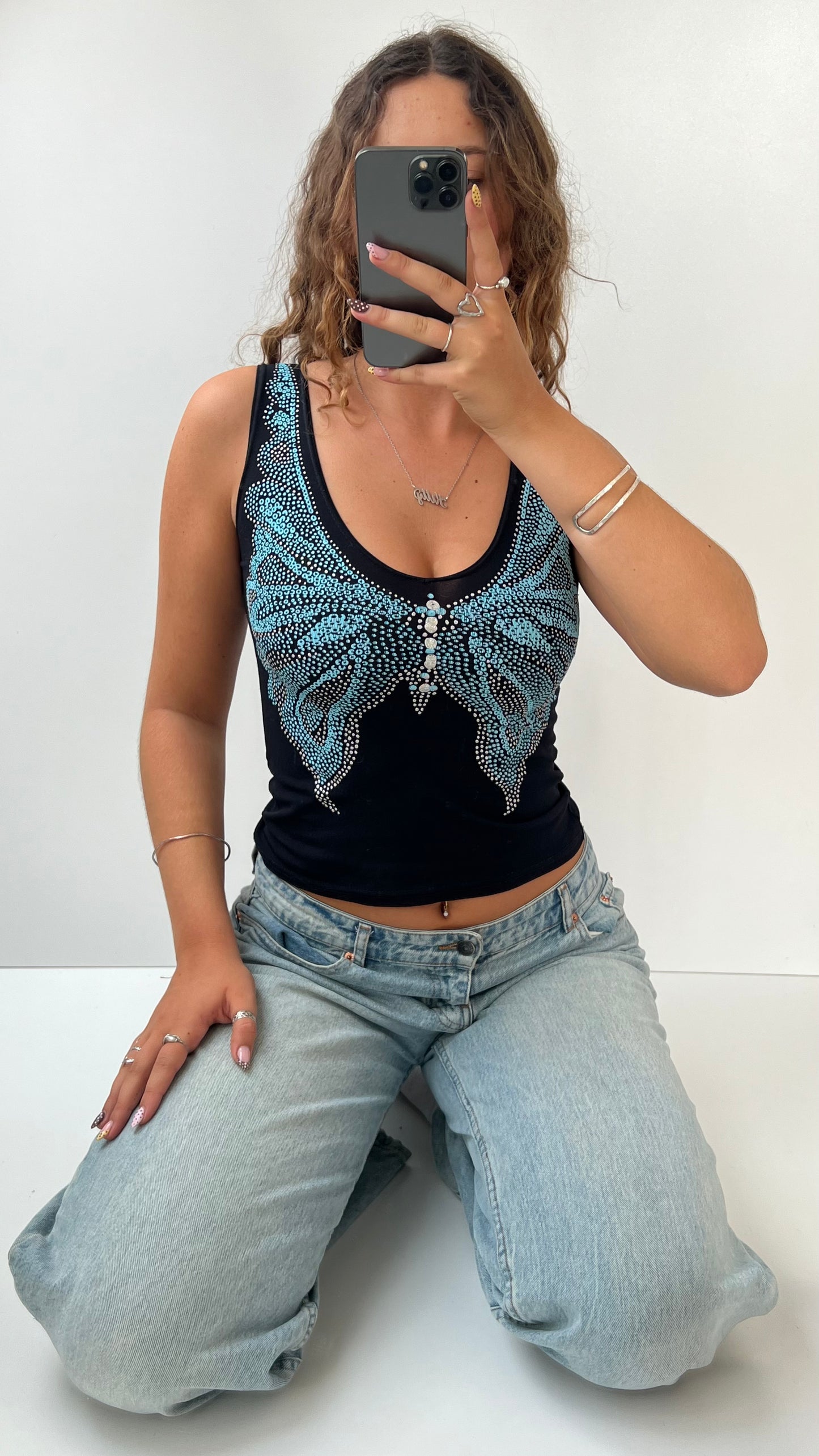 00s black butterfly top- size S