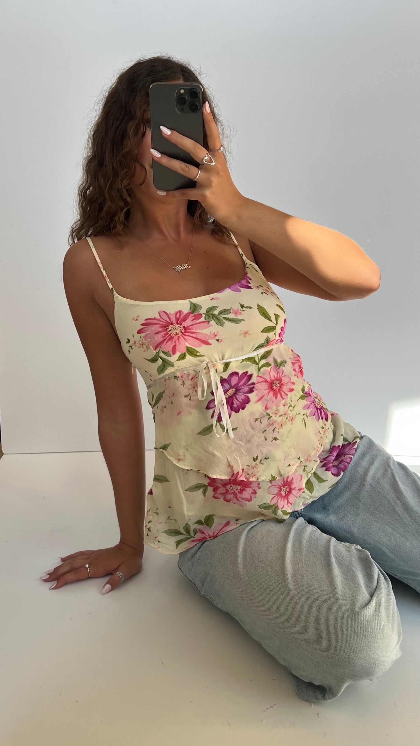 00s yellow pink floral cami- size S