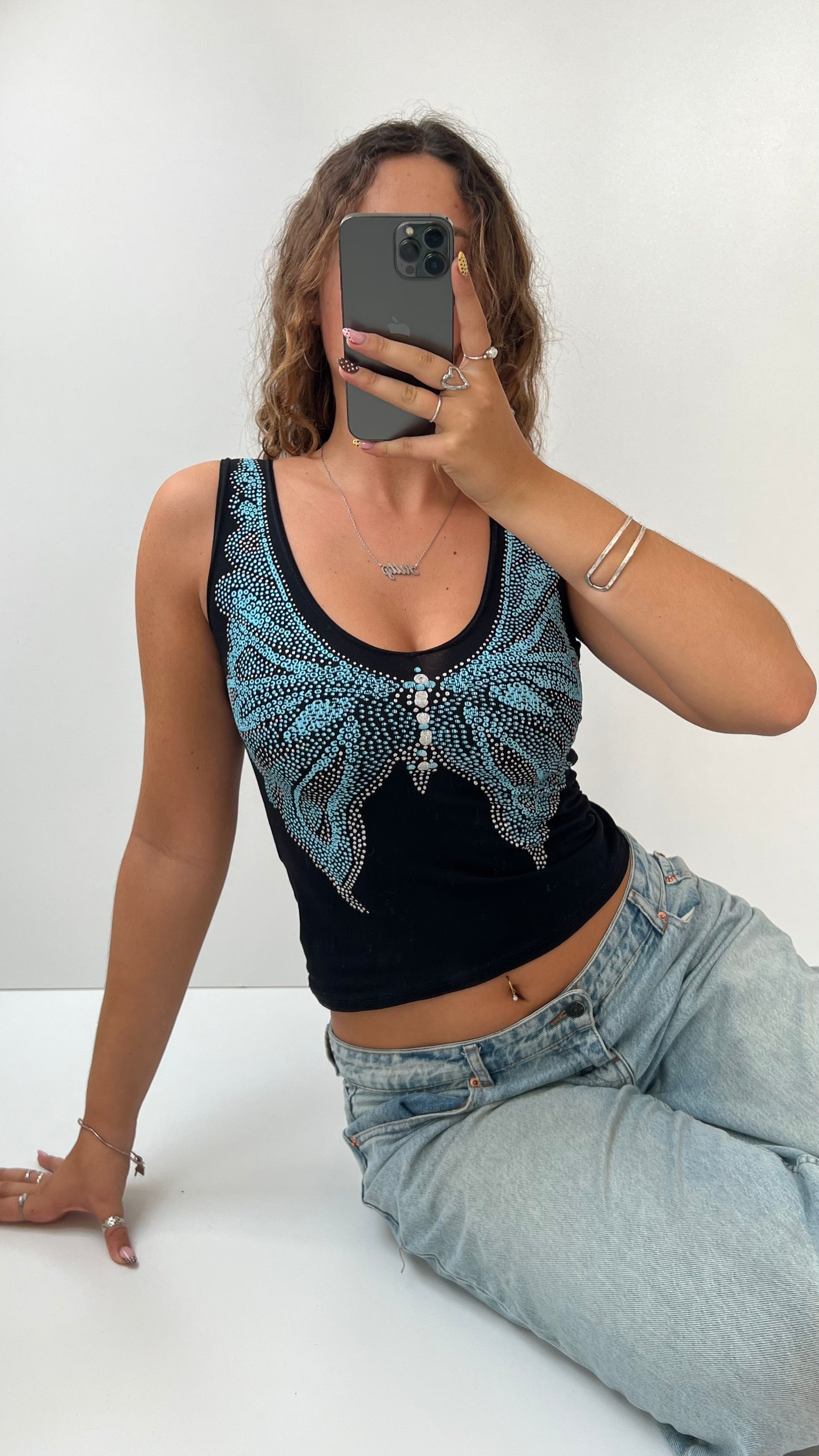 00s black butterfly top- size S