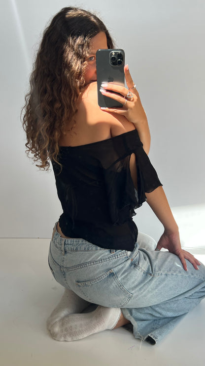 00s black mesh paisley top- size M