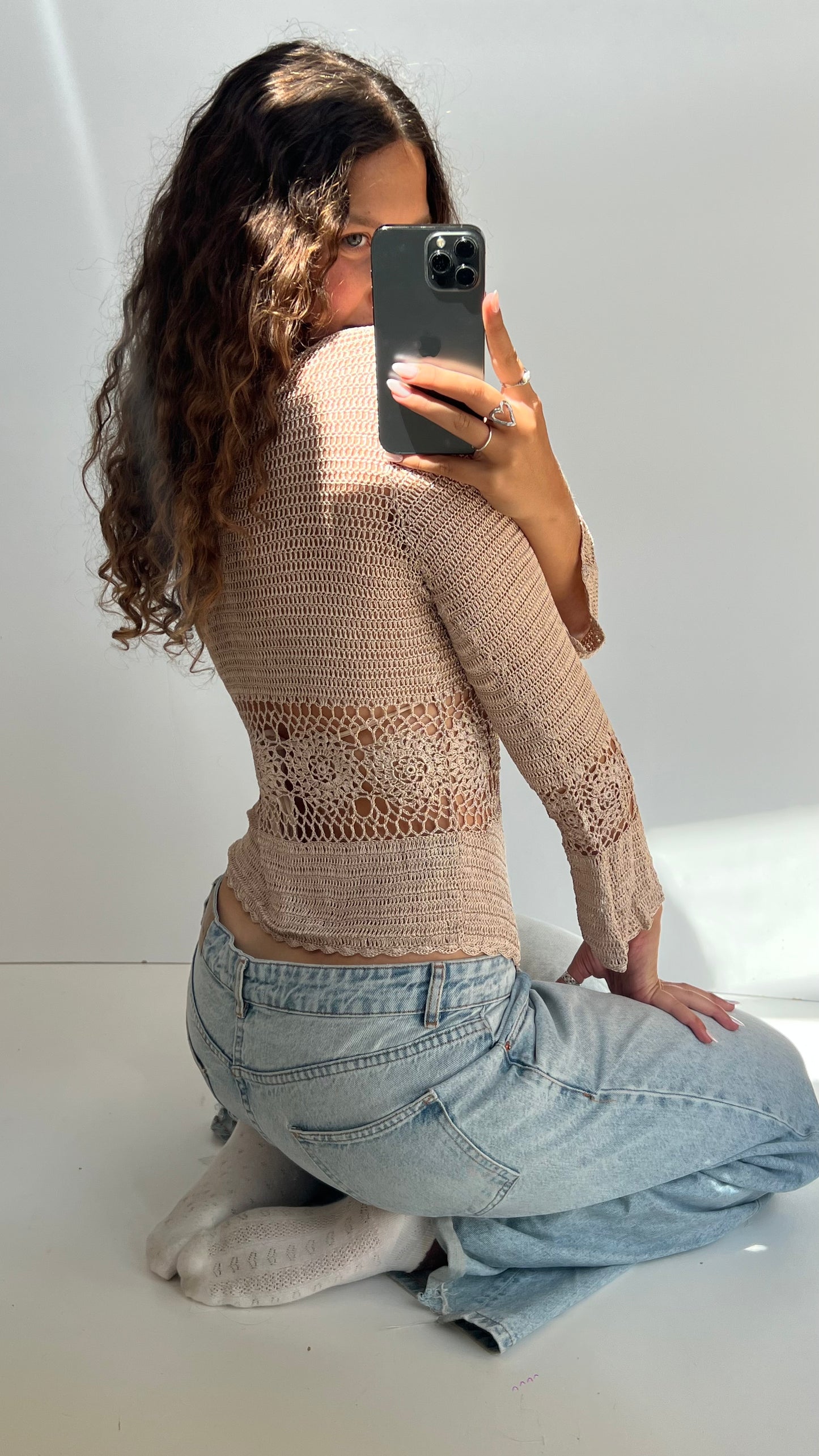 00s brown crochet top- size L
