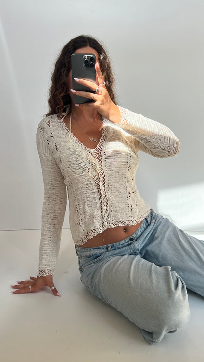 00s white crochet sequin top- size L