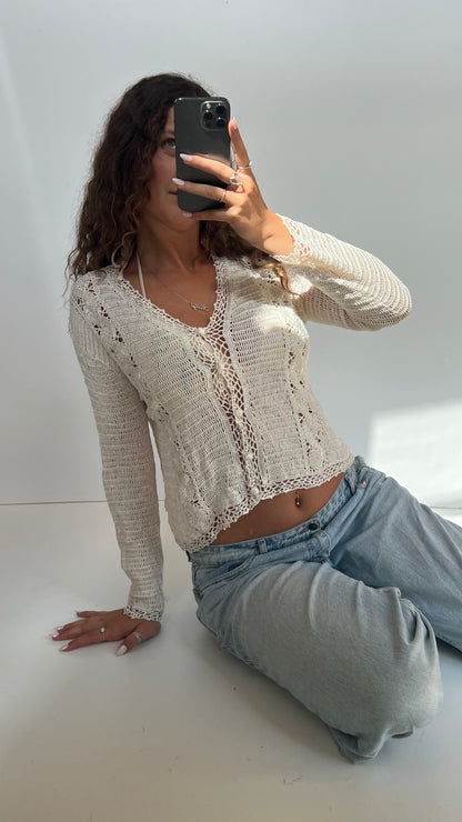 00s white crochet sequin top- size L