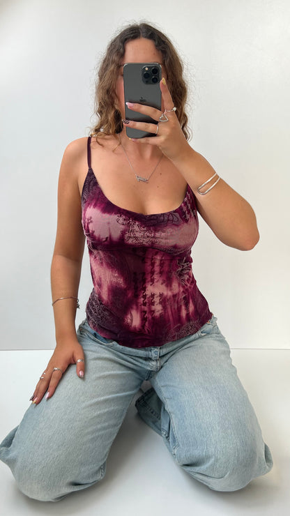 00s pink patterned mesh cami- size S/M