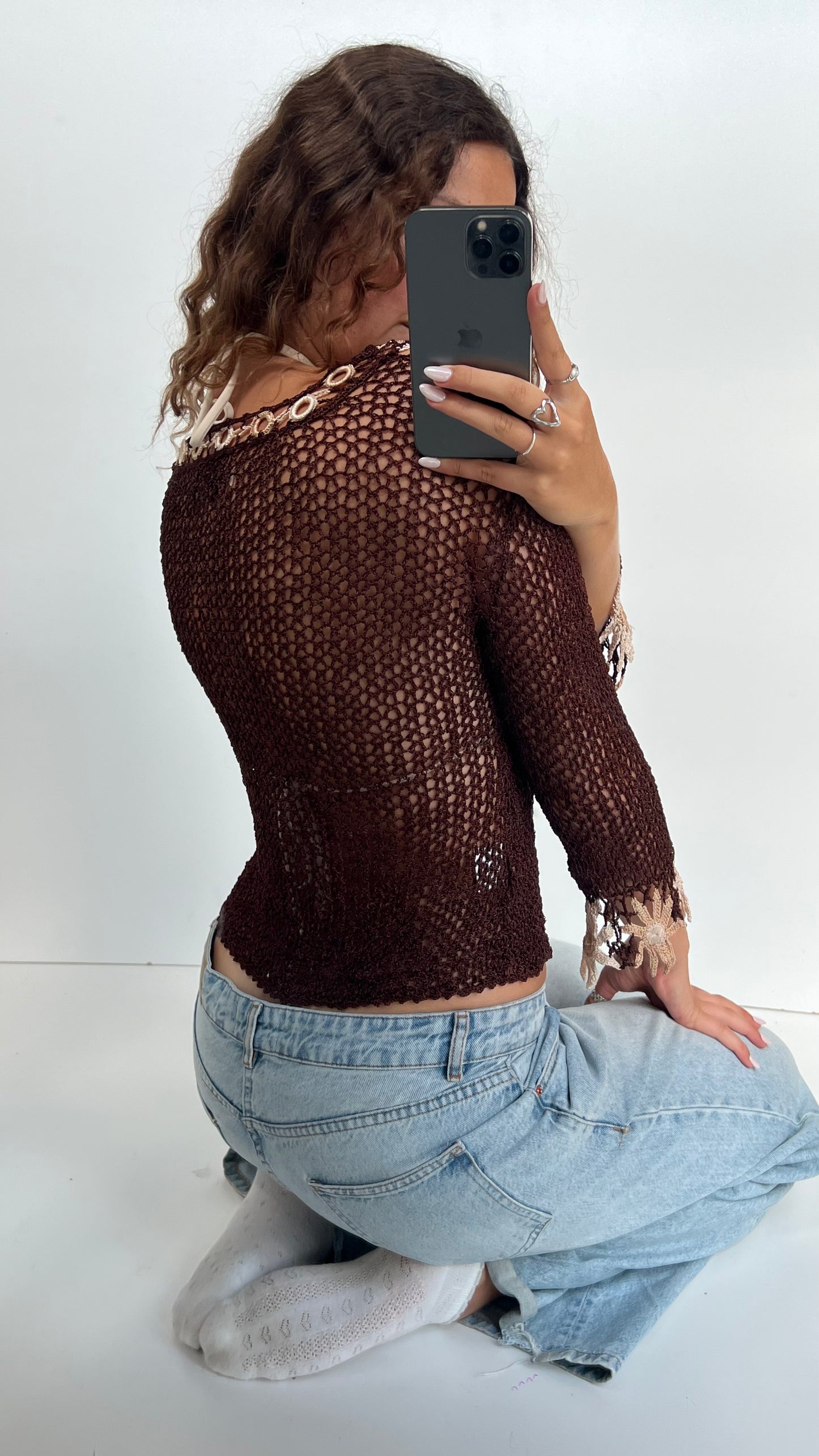 00s brown crochet top- size M