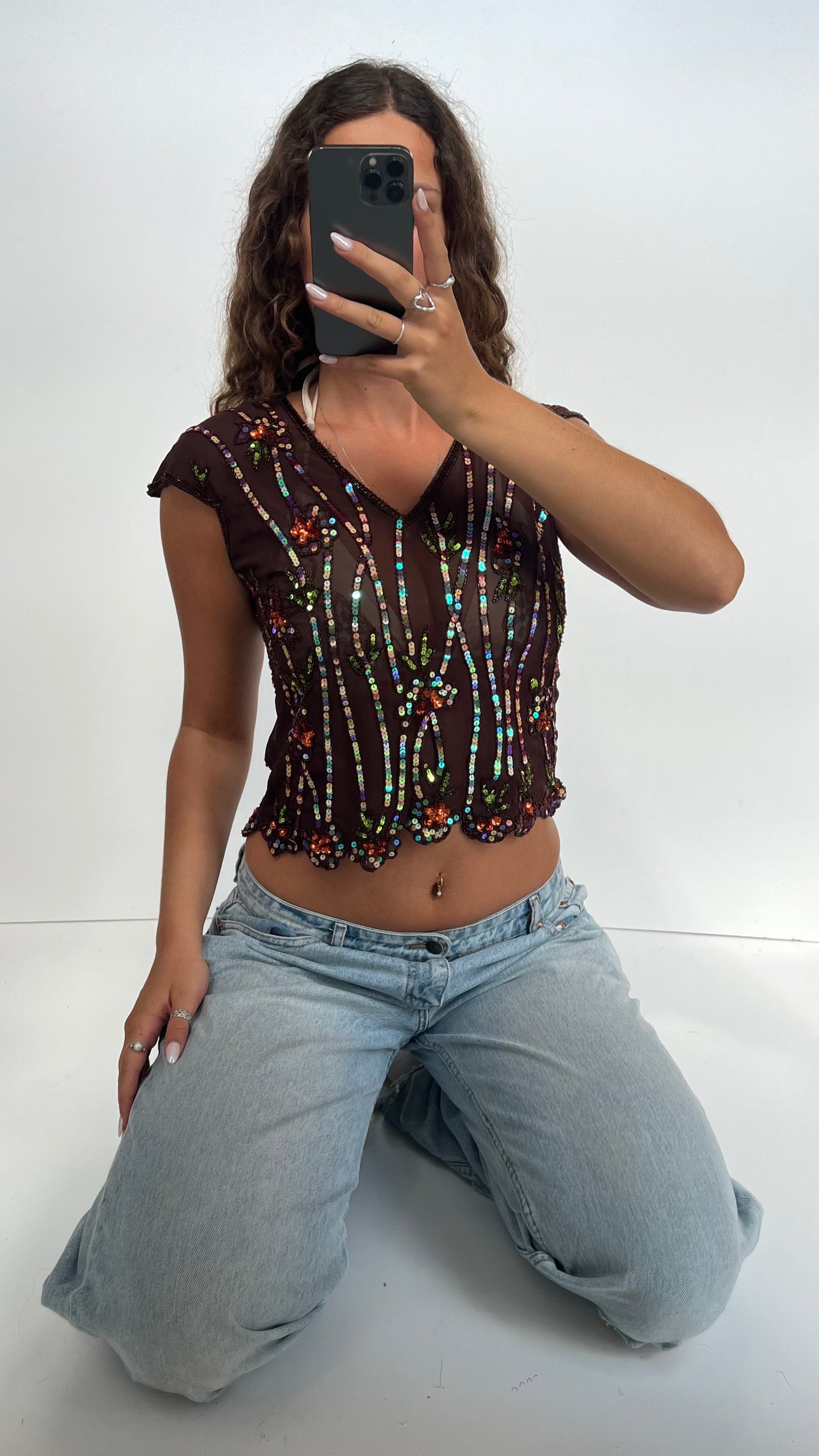 00s brown sequin tank top- size S