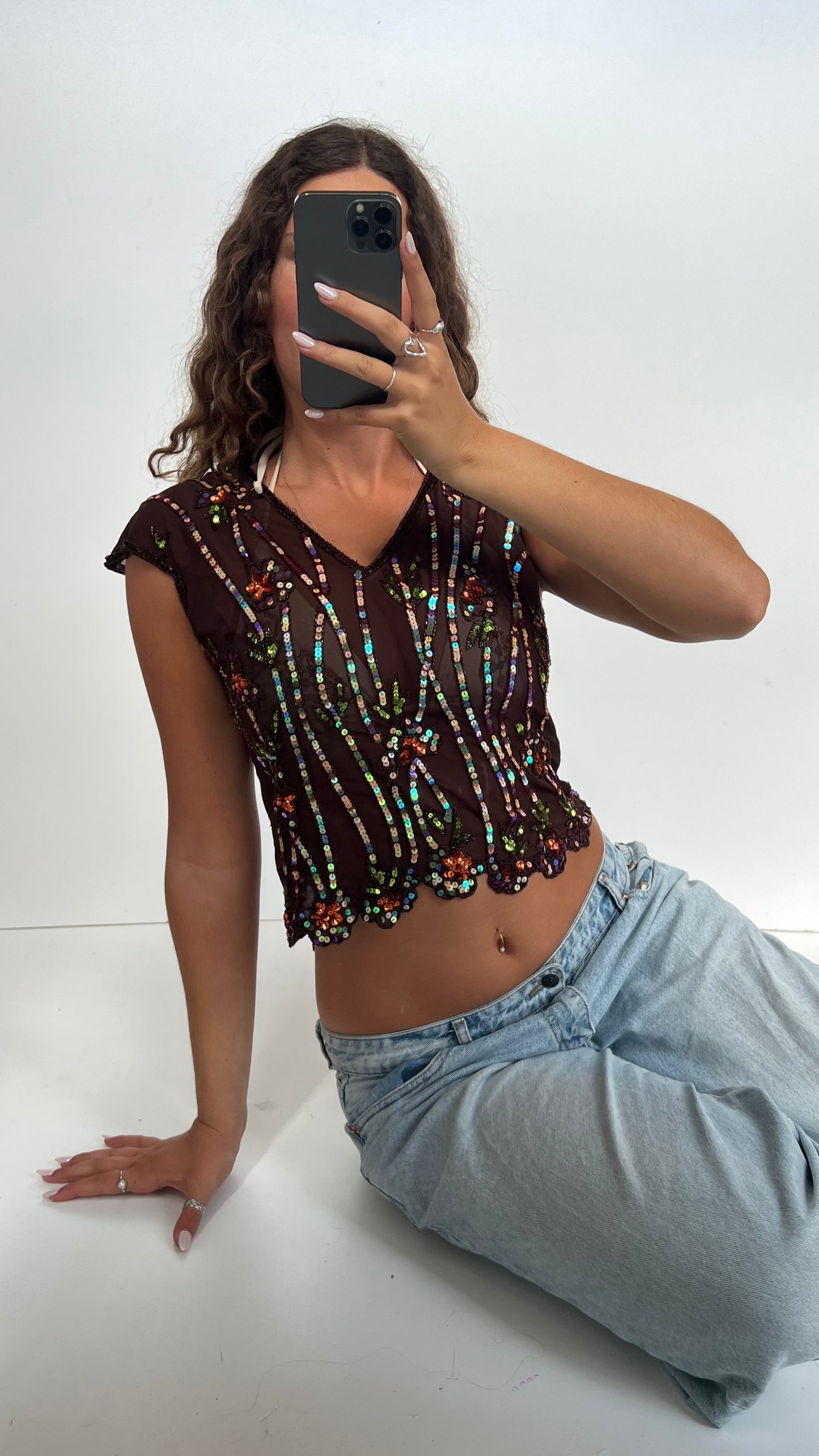 00s brown sequin tank top- size S