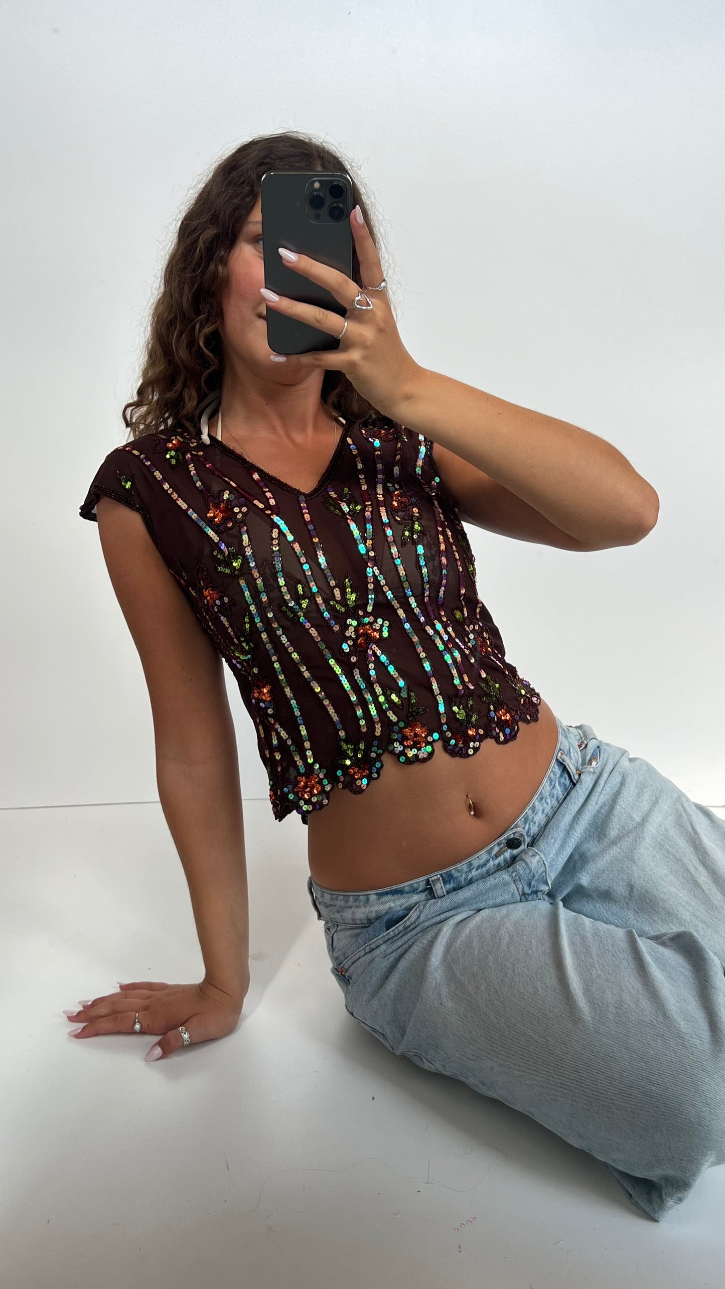 00s brown sequin tank top- size S