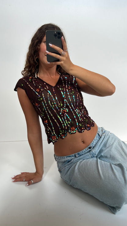 00s brown sequin tank top- size S