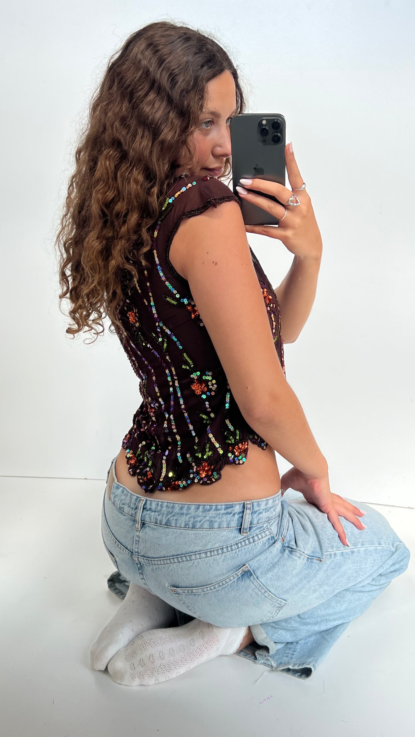 00s brown sequin tank top- size S