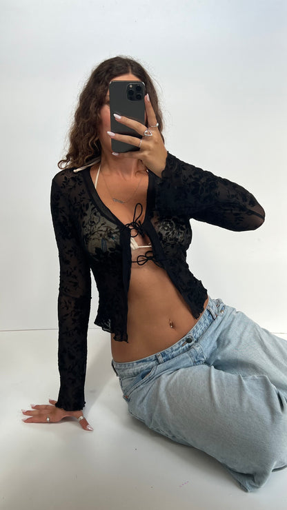 00s black velvet mesh top- size S