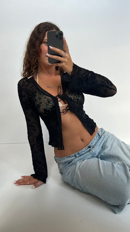 00s black velvet mesh top- size S
