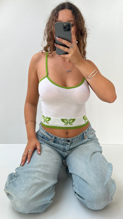 00s white green butterfly cami- size S