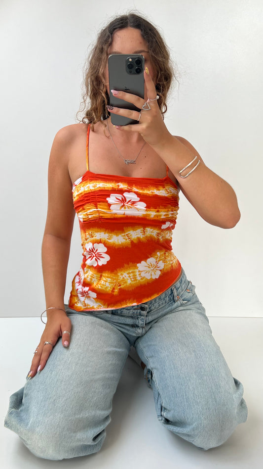 00s orange hibiscus asymmetrical cami- size S