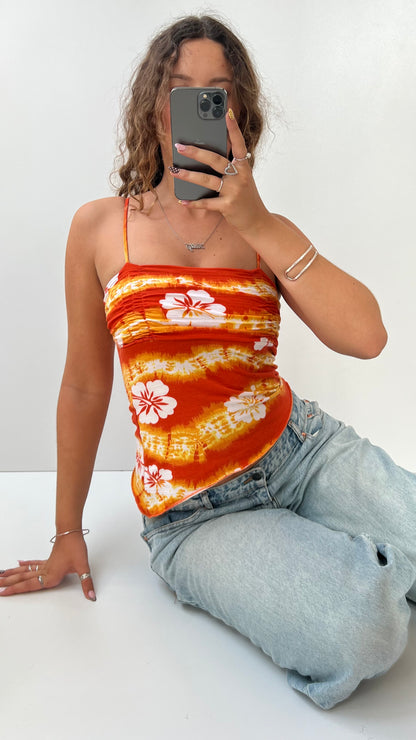 00s orange hibiscus asymmetrical cami- size S