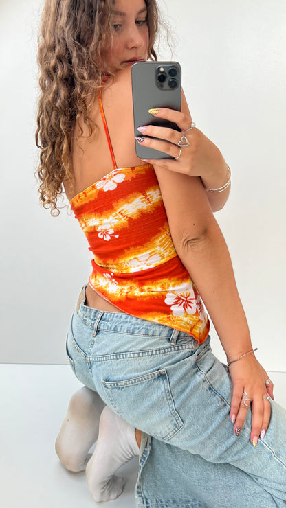 00s orange hibiscus asymmetrical cami- size S