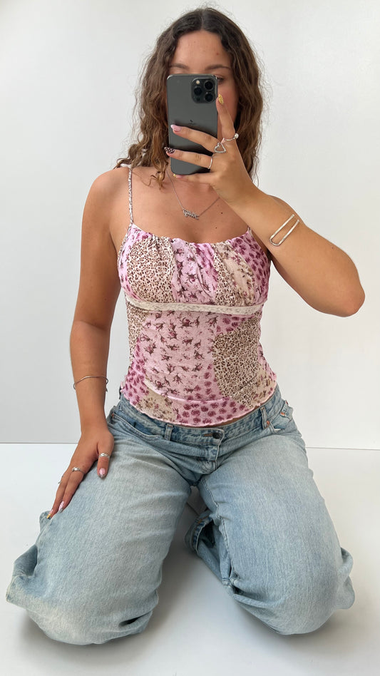 00s pink patchwork mesh cami- size XS